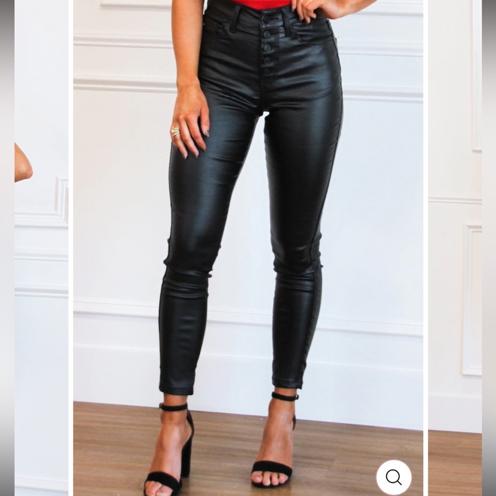 High rise button fly coated pants KanCan black faux leather